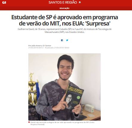 O estudante do IFSP virou notícia na imprensa da Baixada Santista após ser selecionado pelo MIT