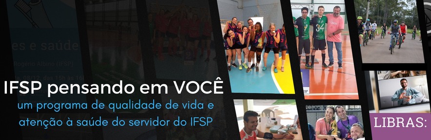 Imagem de servidores do IFSP praticando atividades físicas, participando de jogos esportivos e Amplifica